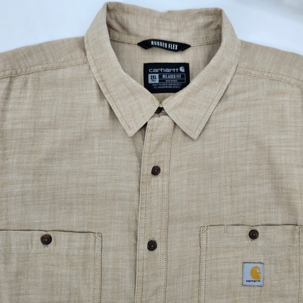 Carhartt Mens Rugged Flex Relaxed Fit Shirt Size 2XL Tall Khaki Lightweight